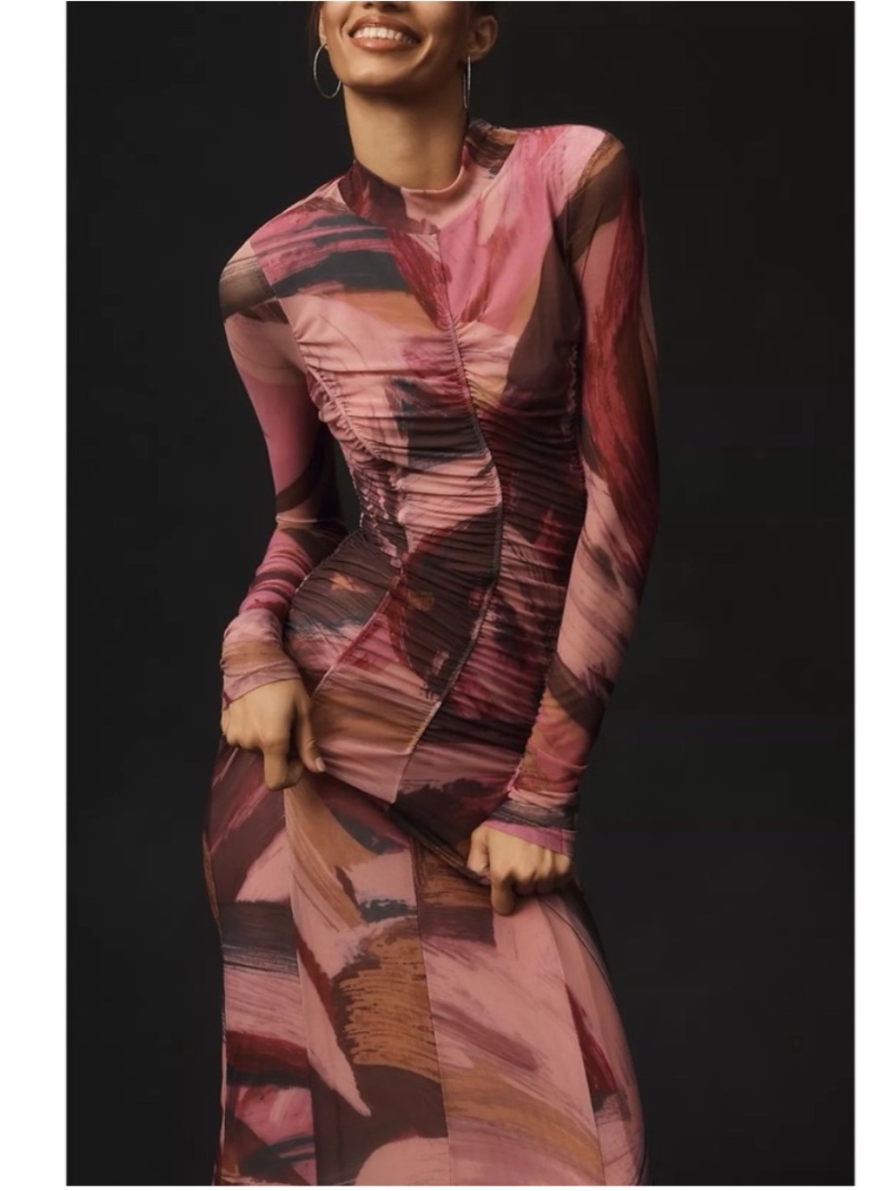 Anthropologie Long Sleeve Mesh Abstract Dress